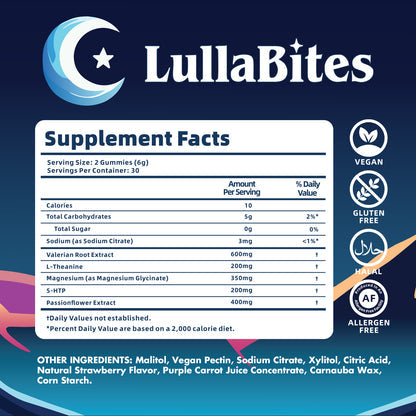 LullaBites Natural Sleep Gummies | Melatonin-Free Strawberry Gummies