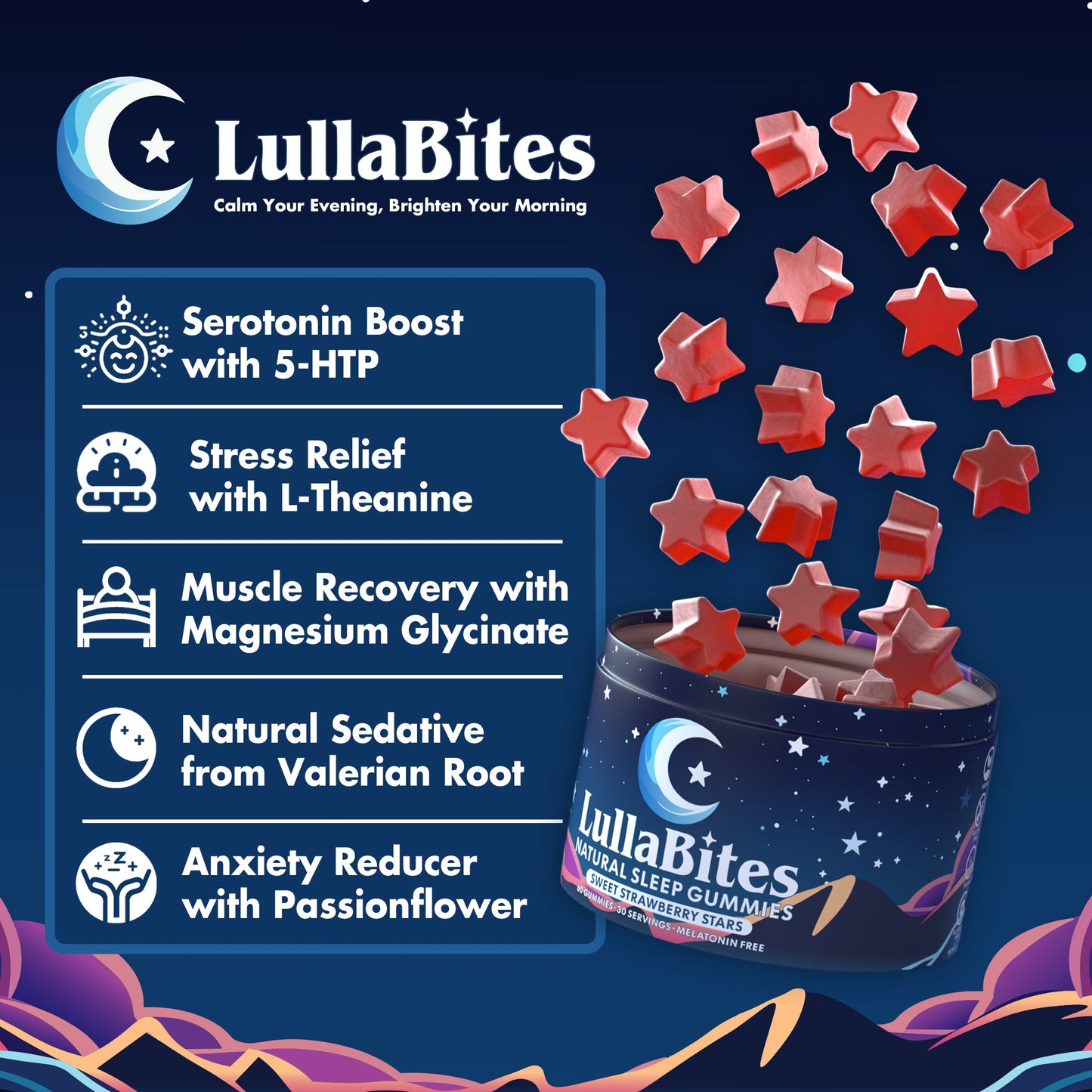 LullaBites Natural Sleep Gummies | Melatonin-Free Strawberry Gummies