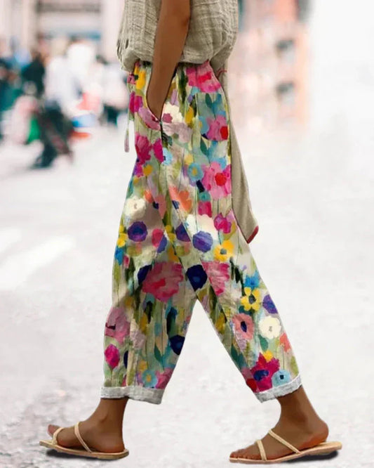 Women's Multicolor Floral Print Pants with Pockets