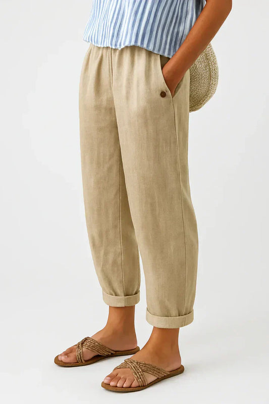 Wide Leg Linen Pants with Elasticated Waist