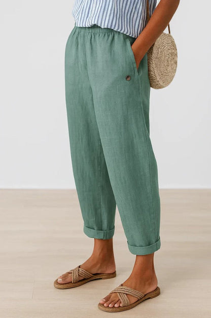 Wide Leg Linen Pants with Elasticated Waist