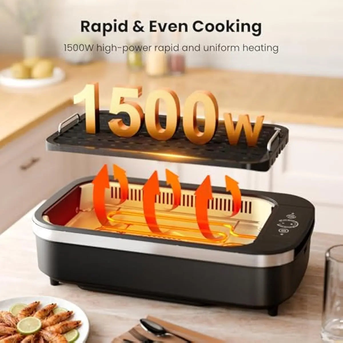 💥Factory Direct Sale💥1500W Smokeless Indoor Grill | Non-Stick BBQ Grill（💥Discounted Items in Stock🎁Free Shipping）