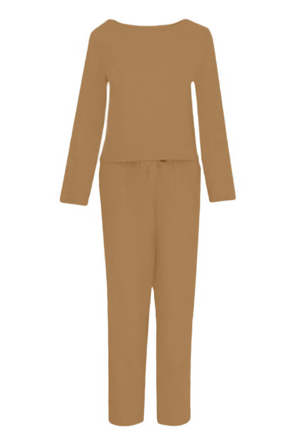 Linen Two-Piece Set for Women - Casual Summer Lounge Outfit with Wide Leg Pants